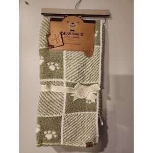 Bearpaw Chenille Baby Blanket Green Paw Print Squares Soft Plush Reversible